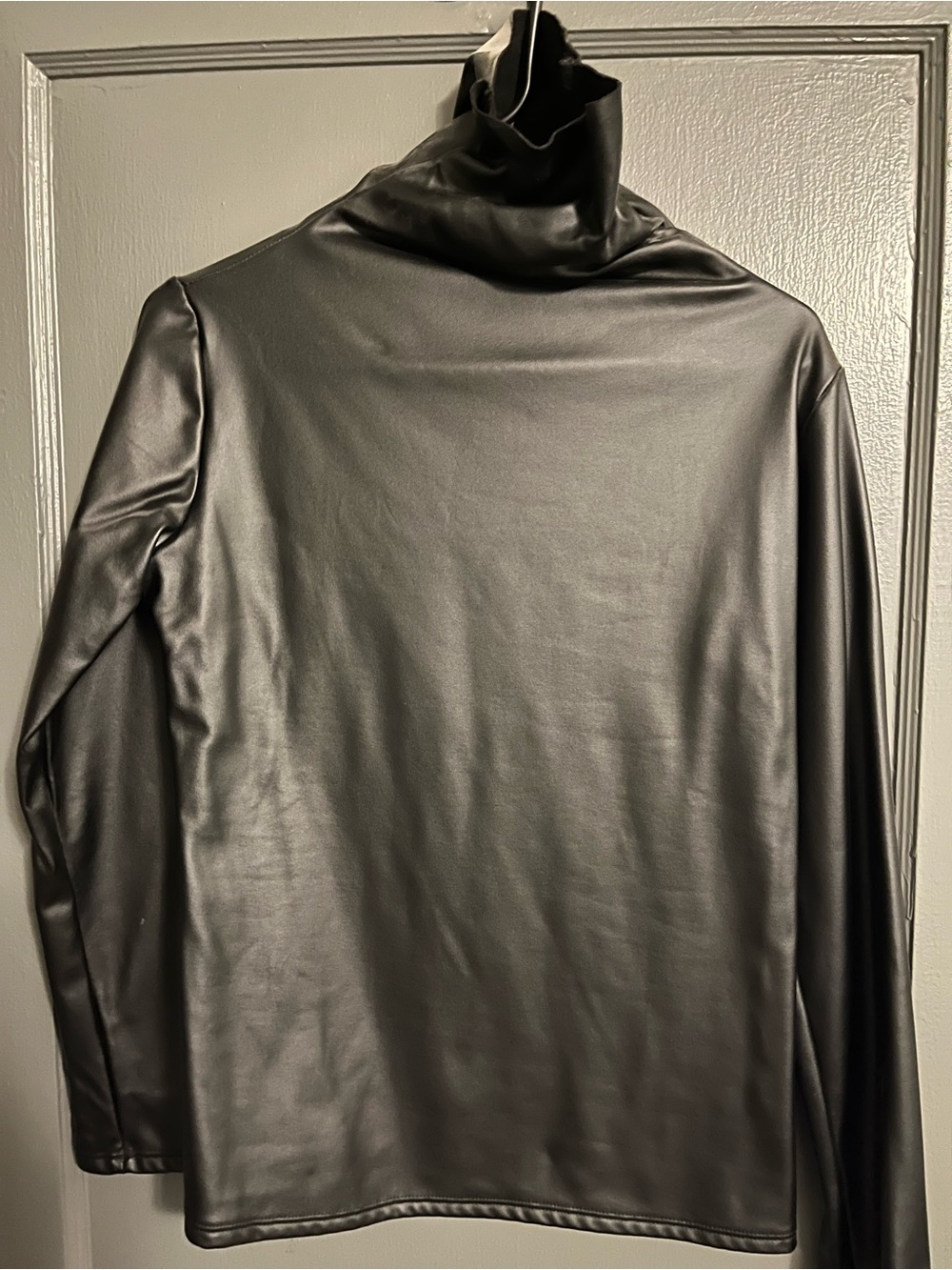 Black Faux-Leather Turtleneck Top